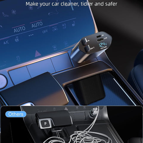 4-in-1 Super Fast Car Charger With Dual Built-in Cables Dual Usb Ports